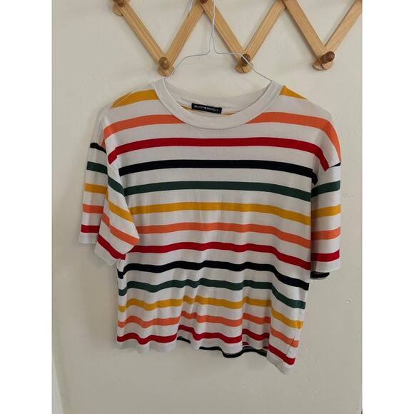 Brandy Melville Top Women's OS T-Shirt Aleena Multicolored Rainbow Striped - Picture 2 of 6
